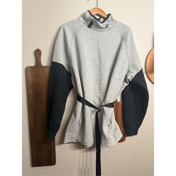 Nike Heather Gray Black Oversized Belted Mock Neck Pullover Sweatshirt Small - Picture 1 of 6